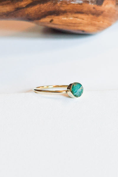 Round Emerald Brass Stacking Ring
