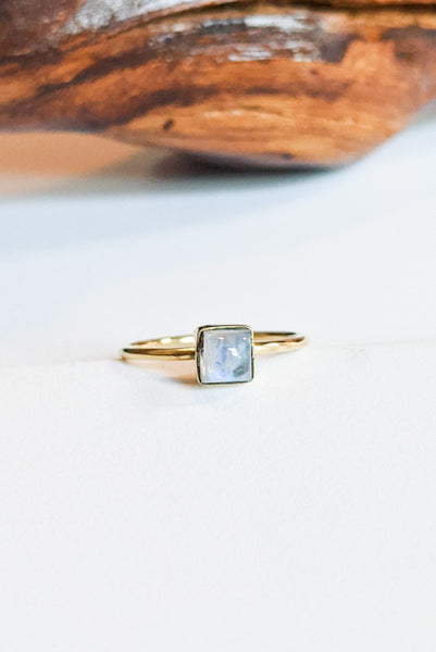 Square Moonstone Brass Stacking Ring