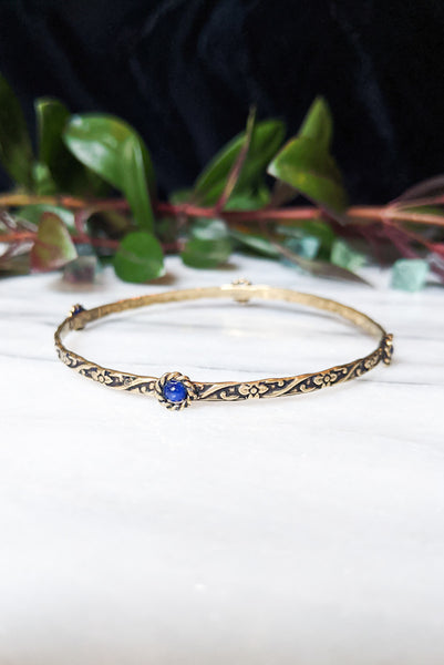 Floral Brass Bangle - Lapis Lazuli - FINAL SALE