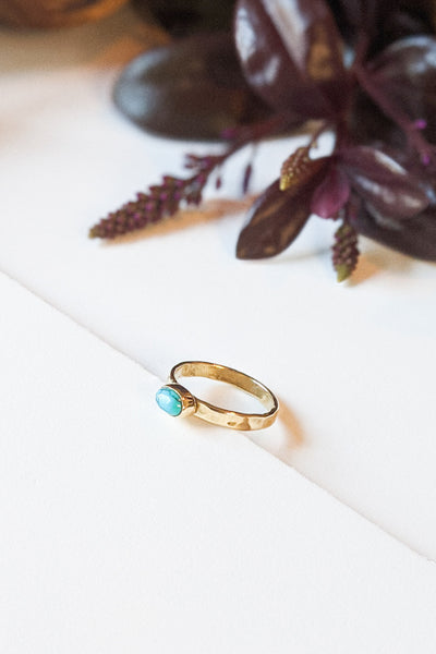 Oval Turquoise Hammered Brass Stacking Ring