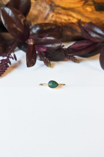 Teardrop Emerald Brass Stacking Ring