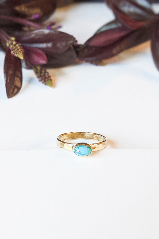 Oval Turquoise Hammered Brass Stacking Ring - FINAL SALE