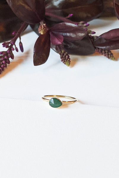 Teardrop Emerald Brass Stacking Ring