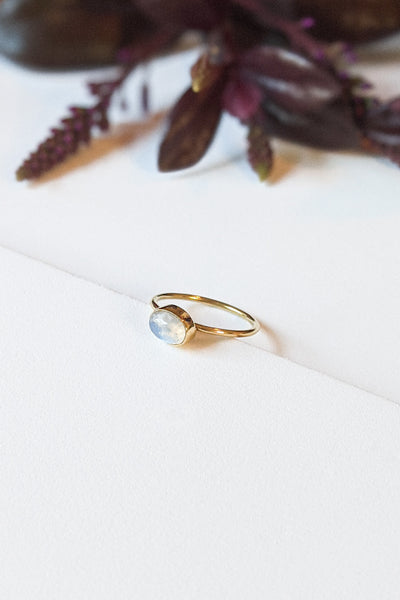 Oval Moonstone Brass Stacking Ring - FINAL SALE