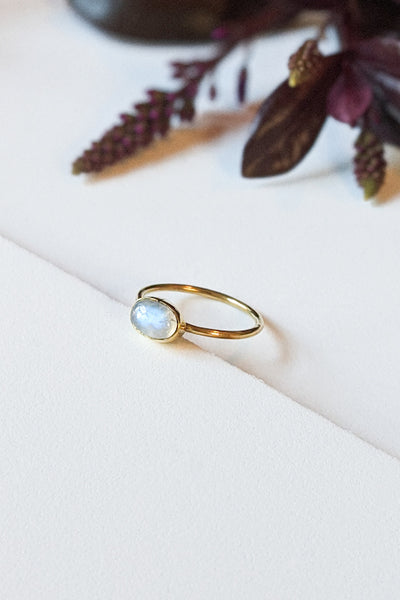 Oval Moonstone Brass Stacking Ring - FINAL SALE
