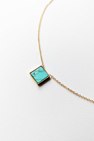 Emmy Square Stone Necklace - Turquoise - FINAL SALE
