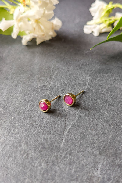 Faceted Ruby Studs - FINAL SALE