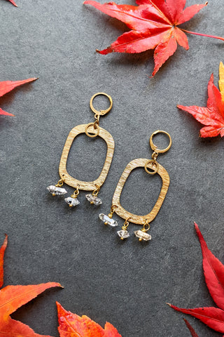 Dangle and Drop Brass and Quartz Earrings - FINAL SALE