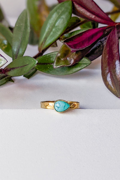 Teardrop Turquoise Hammered Brass Stacking Ring - FINAL SALE