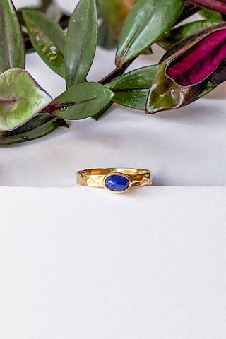 Oval Lapis Hammered Brass Stacking Ring - FINAL SALE