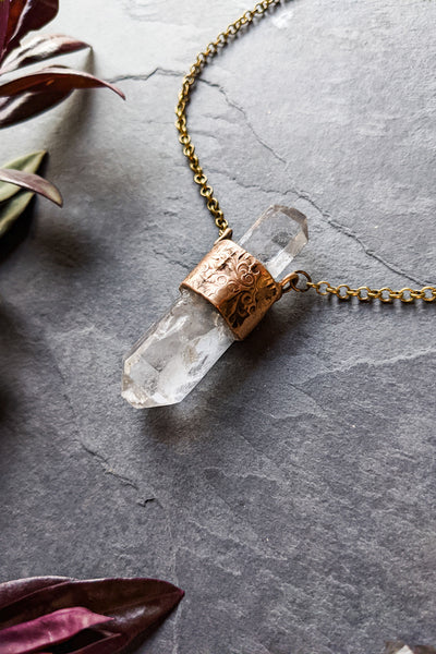 Double Point Quartz Crystal Pendant Necklace - One of a Kind #191112