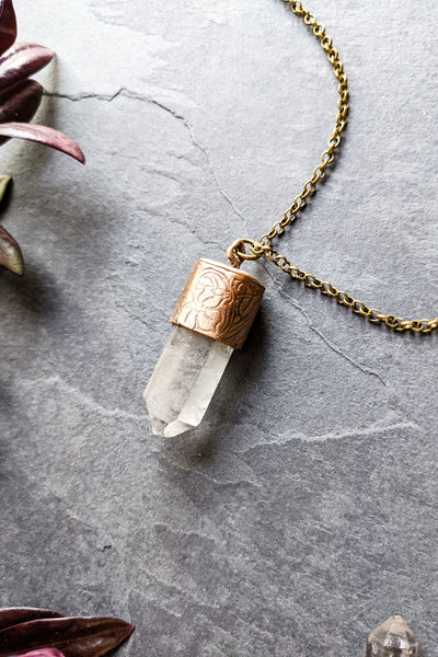 Brass Capped Quartz Crystal Pendant Necklace - One of a Kind #191113 - FINAL SALE