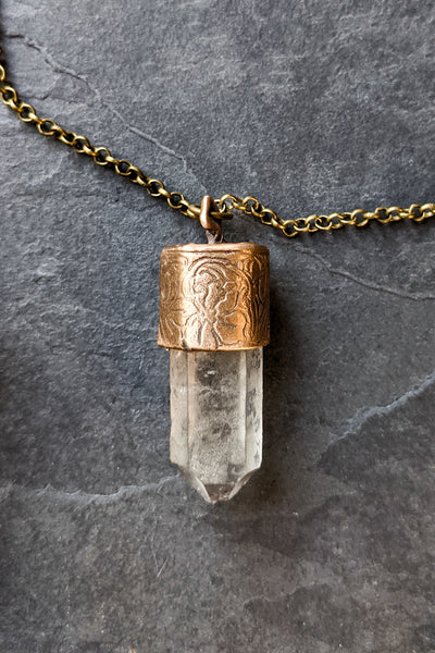 Brass Capped Quartz Crystal Pendant Necklace - One of a Kind #191113 - FINAL SALE