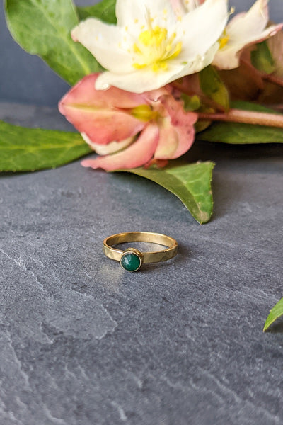 Round Emerald Hammered Brass Stacking Ring