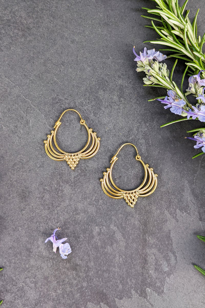 Brass Blossom Hoop Earrings