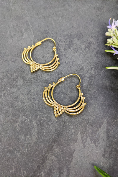 Brass Blossom Hoop Earrings