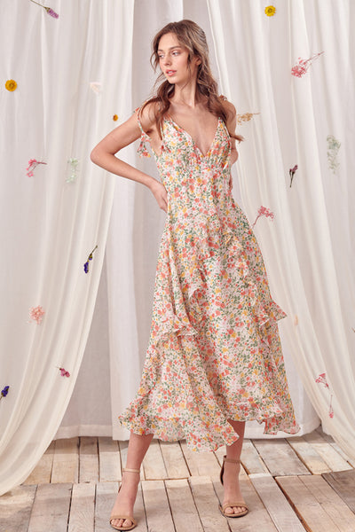 Ruffled Floral Midi Dress - FINAL SALE