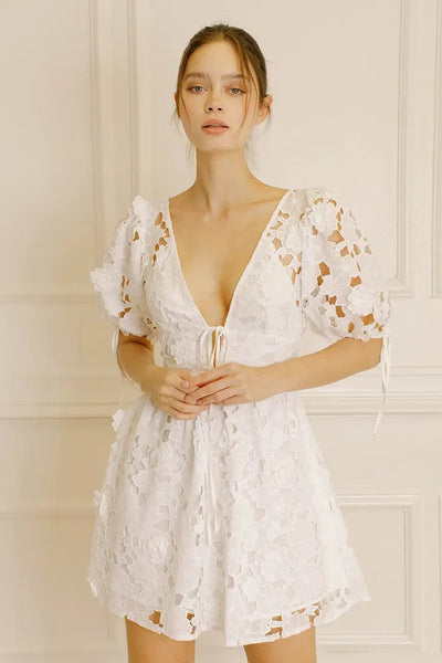White Floral Lace Mini Dress - FINAL SALE