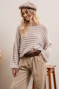 Taupe and White Striped Sweater - FINAL SALE