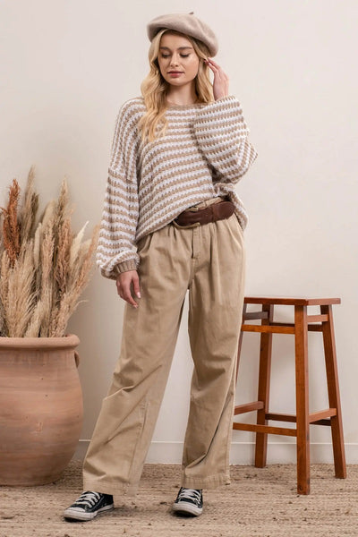 Taupe and White Striped Sweater - FINAL SALE