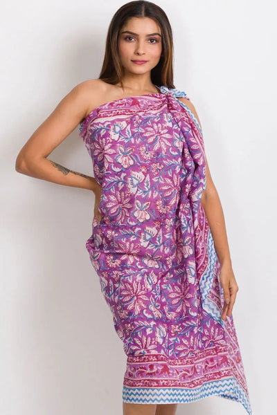 Kishori Block Print Sarong - Purple and Fuchsia - FINAL SALE