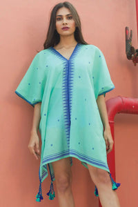 Janaki Hand Woven Cotton Caftan - Turquoise - FINAL SALE