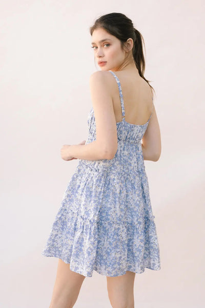 Blue Daisy Tiered Swing Mini Dress - FINAL SALE
