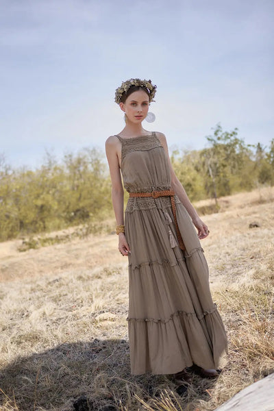 Chloe Halter Frill Maxi Dress - Desert Sand - FINAL SALE