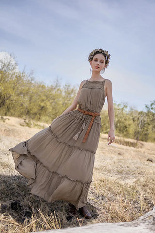 Chloe Halter Frill Maxi Dress - Desert Sand
